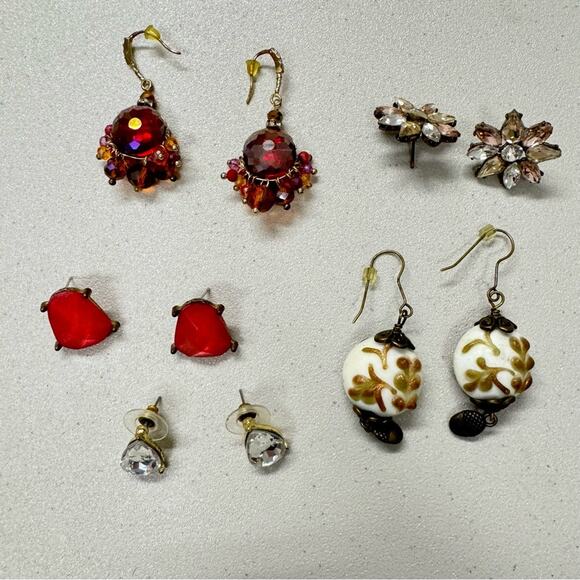 5 Pairs Vintage Inspired Pierced Earrings Set Dangle Rhinestone & Studs - Picture 1 of 7